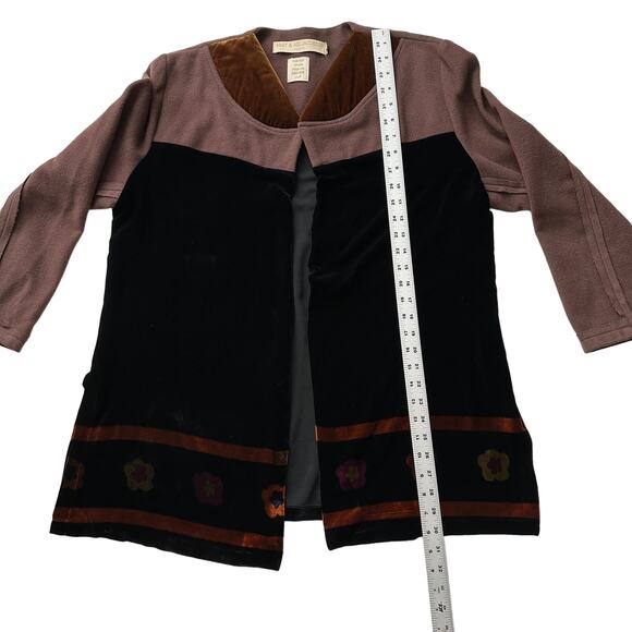 Anny & Adi Jacobson Art to Wear Velvet Felt Painted Open Jacket Padded Collar L - Picture 6 of 7